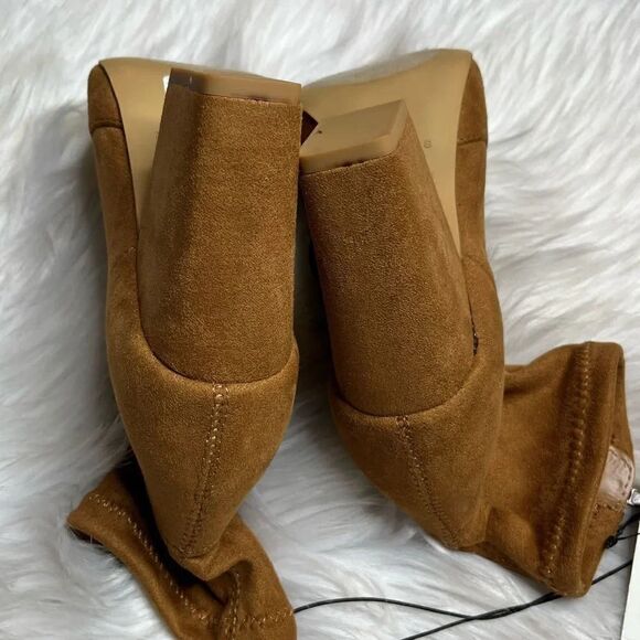 Express Suede Chunky Heel Booties Brown Size 6.5 - Picture 5 of 7